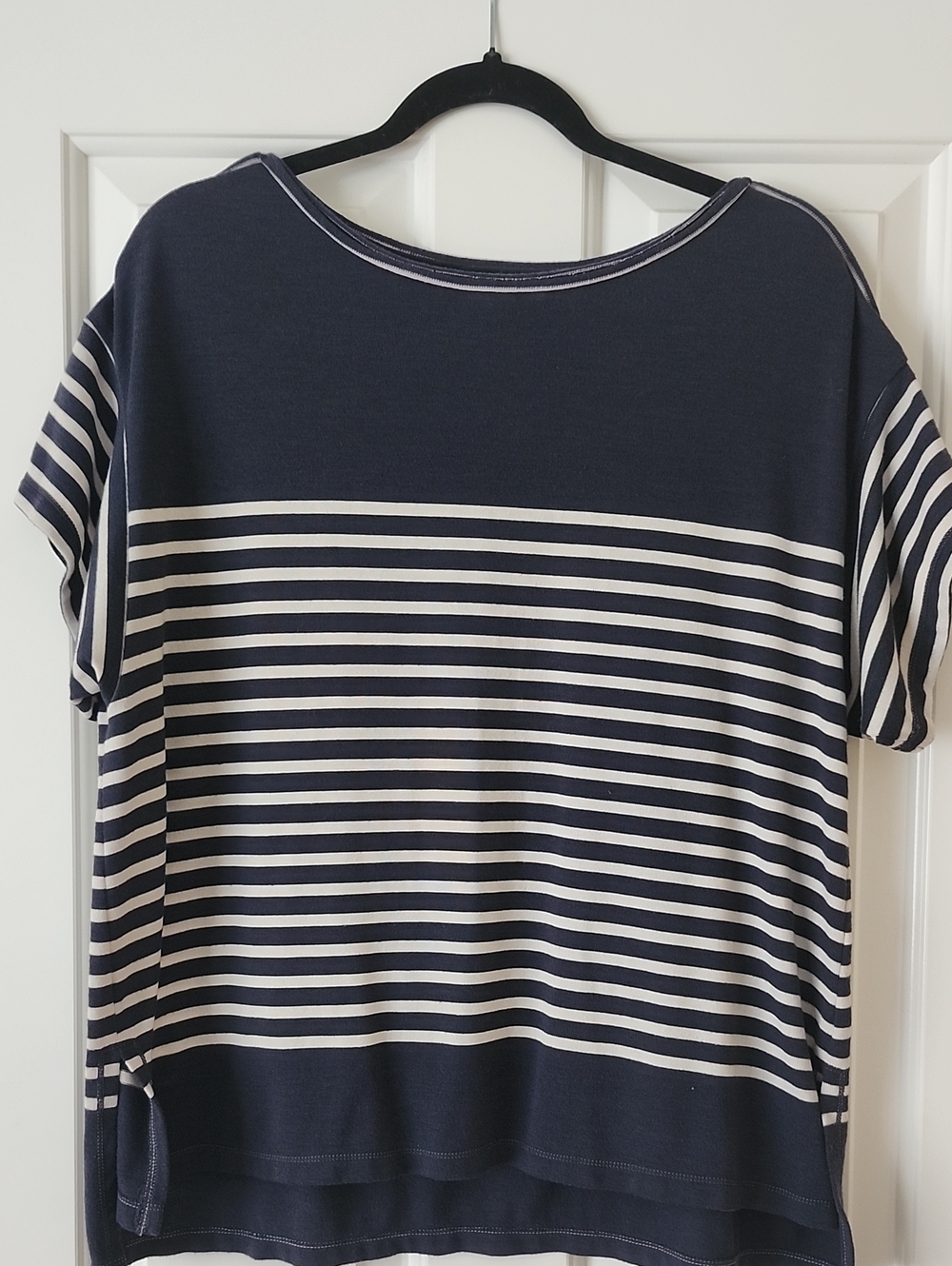 Max Studio Striped Navy and White Women's Boatneck Top